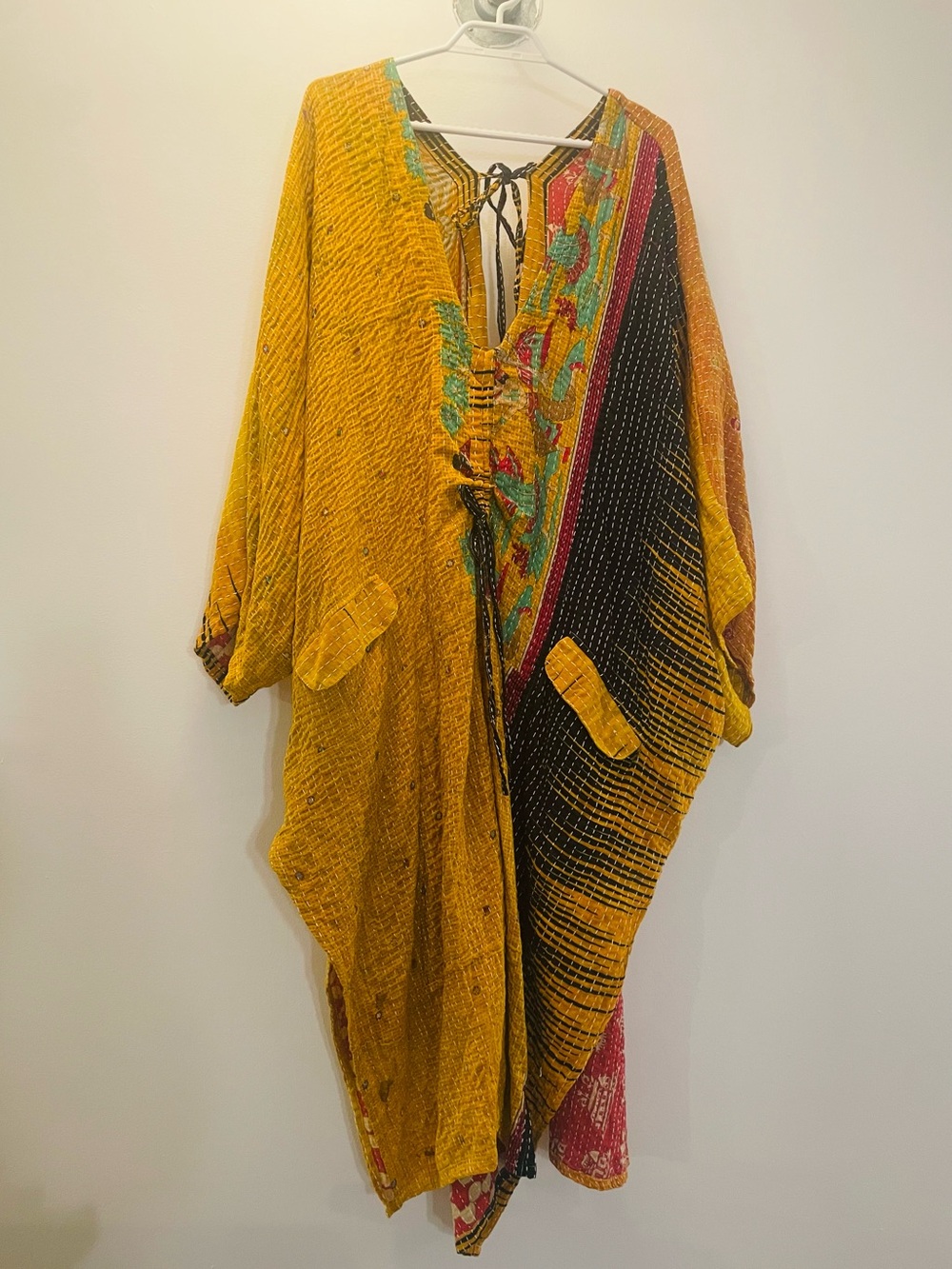 Boho Yellow Patchwork Kantha Bae Maxi Dress